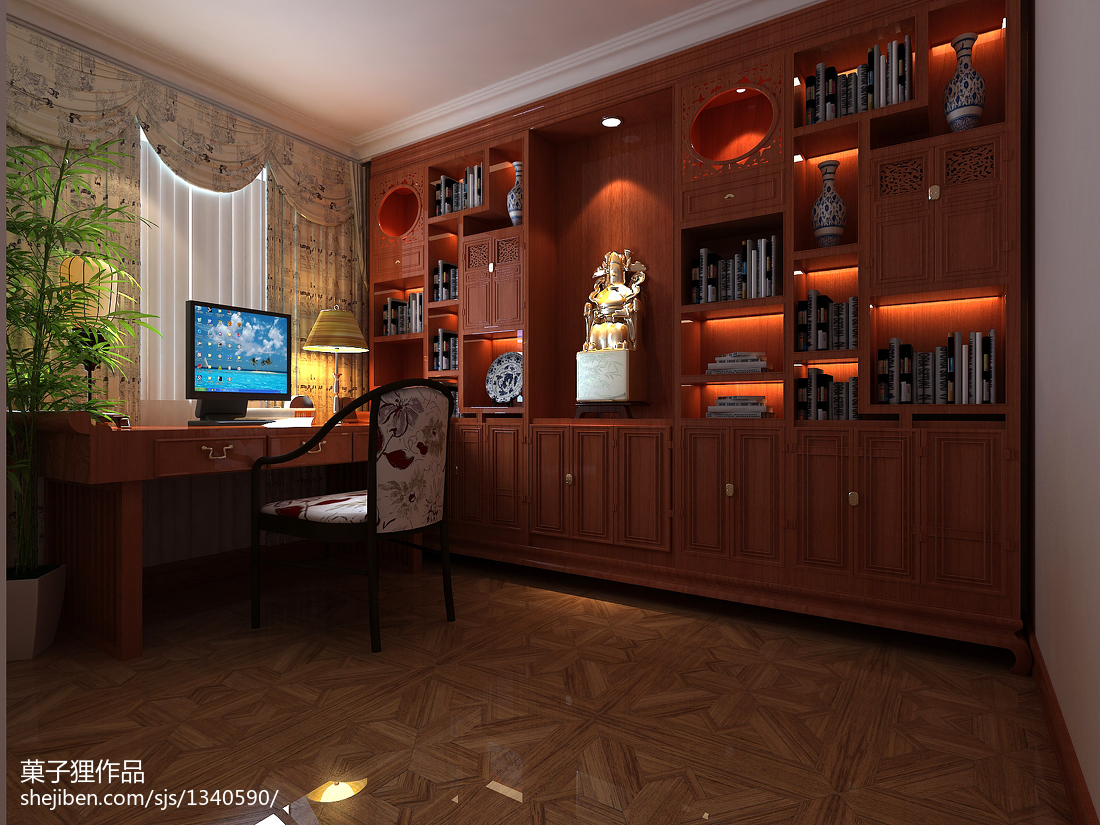 中式典雅書房坐椅裝修圖片 &ndash; 設(shè)計(jì)本裝修效果圖