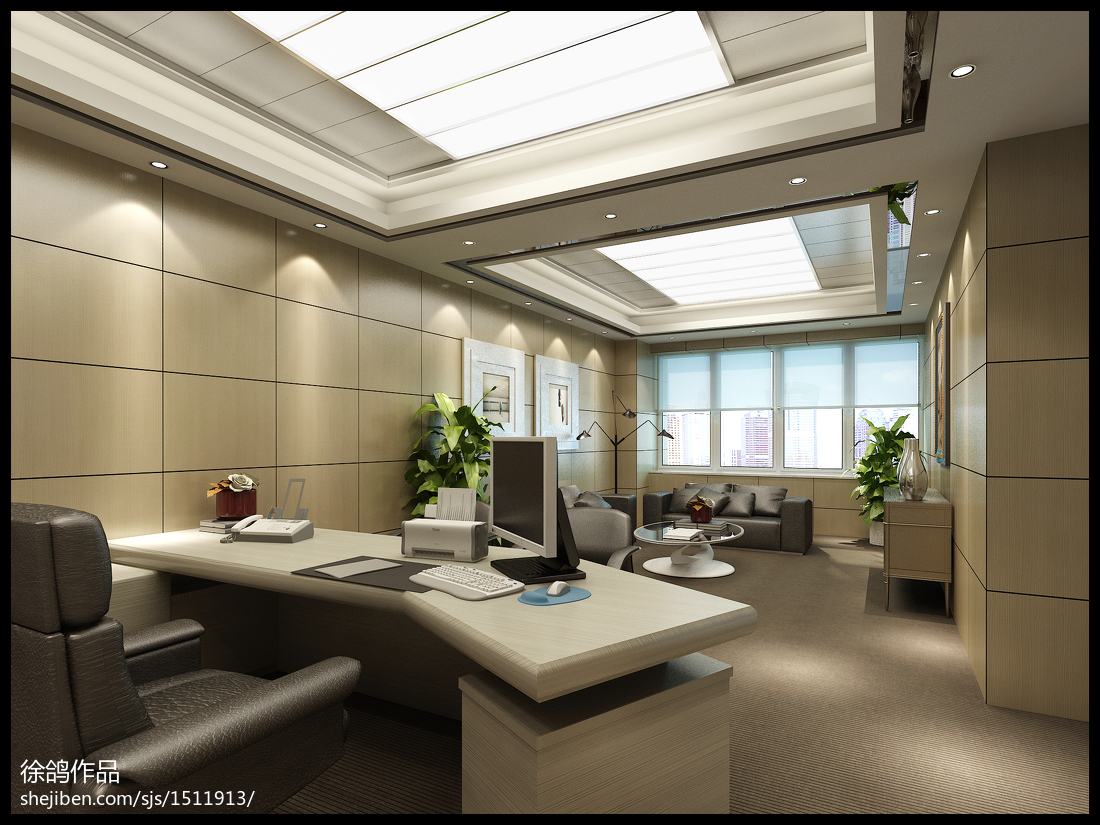 辦公室_現代簡約風工裝室內設計 辦公室 吊頂燈池 沙發會客區 照片墻 家居裝修設計3000例 &ndash; 設計本裝修效果圖