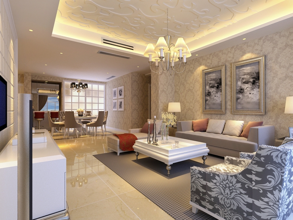 簡歐風格三居室客廳電視柜裝修效果圖大全